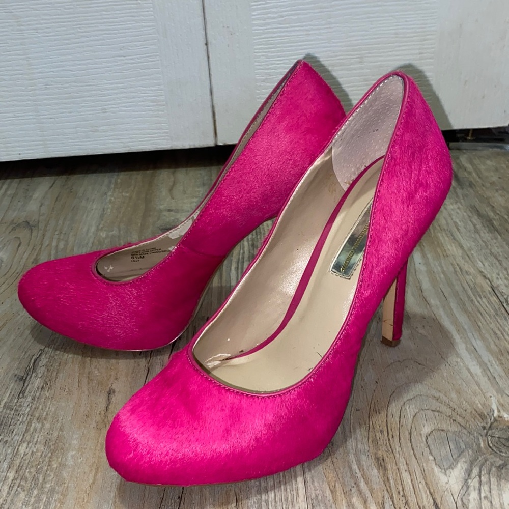 Pink calf hair heels
